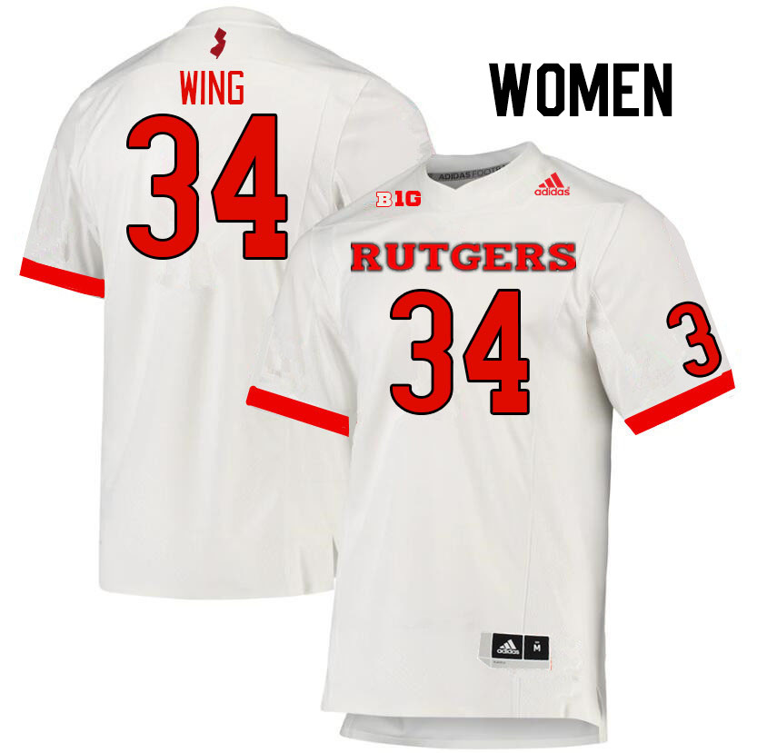 Women #34 Micah Wing Rutgers Scarlet Knights College Football Jerseys Stitched Sale-White - Click Image to Close